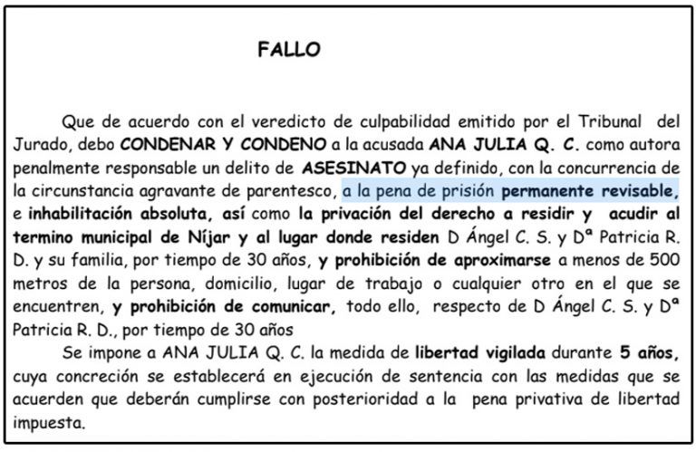 Prisión permanente revisable para Ana Julia Quezada