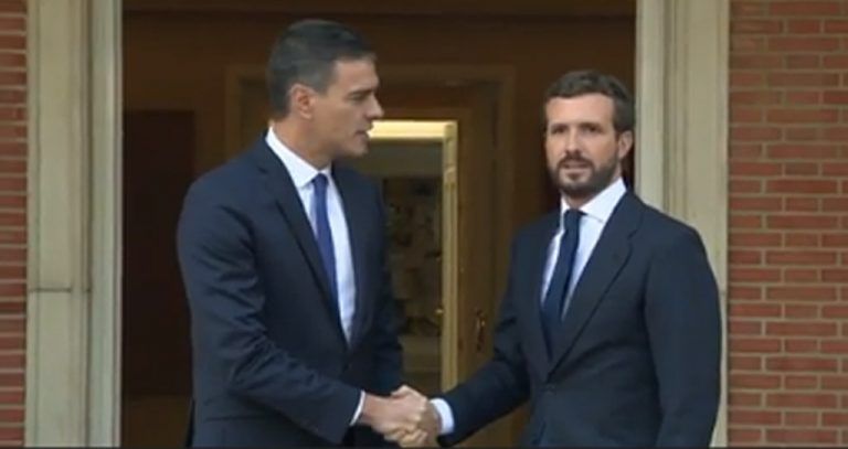 El presidente del Gobierno en funciones, Pedro Sánchez, se reúne con el líder de la oposición, Pablo Casado