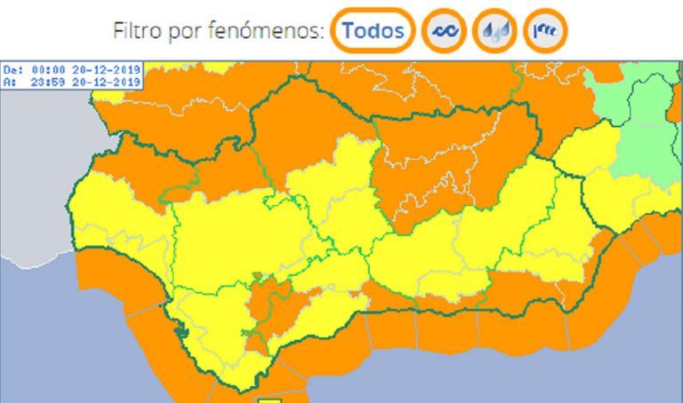 Avisos naranjas y amarillos, para este jueves, por viento y lluvia en todas las provincias andaluzas