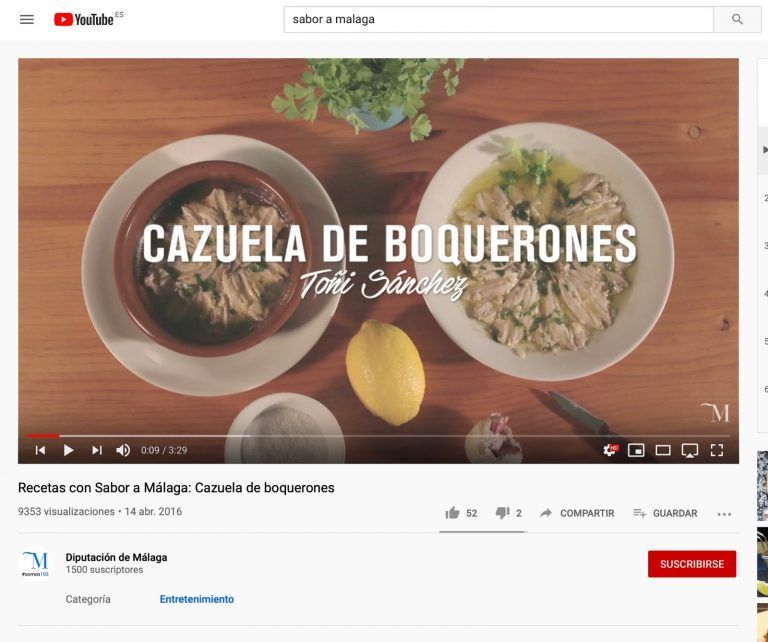 Sabor a Málaga recupera un vídeo recetario con platos tradicionales de la provincia