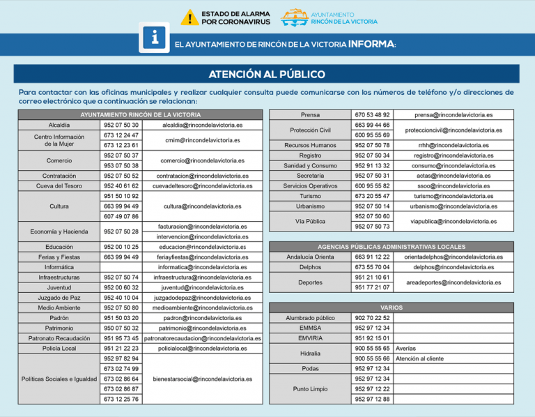 El Ayuntamiento de Rincón de la Victoria recupera la actividad presencial en sus servicios y dependencias municipales