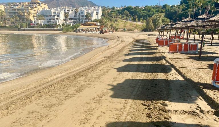 El Ayuntamiento de Estepona retira 500 toneladas de algas en el litoral con su dispositivo especial de limpieza
