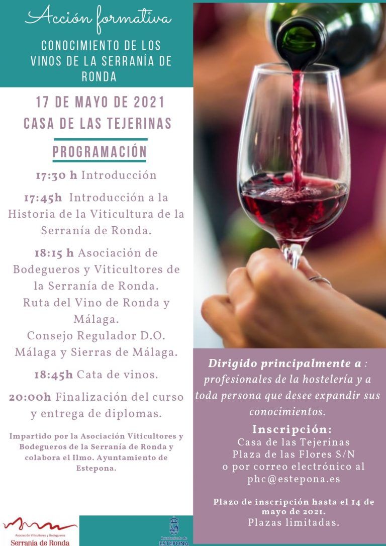 La Casa de Las Tejerinas acogerá una jornada formativa sobre los vinos de la Serranía de Ronda dirigida a profesionales de la hostelería