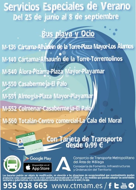El Consorcio de Transporte del Área Metropolitana de Málaga pone en marcha los servicios de refuerzo para el verano