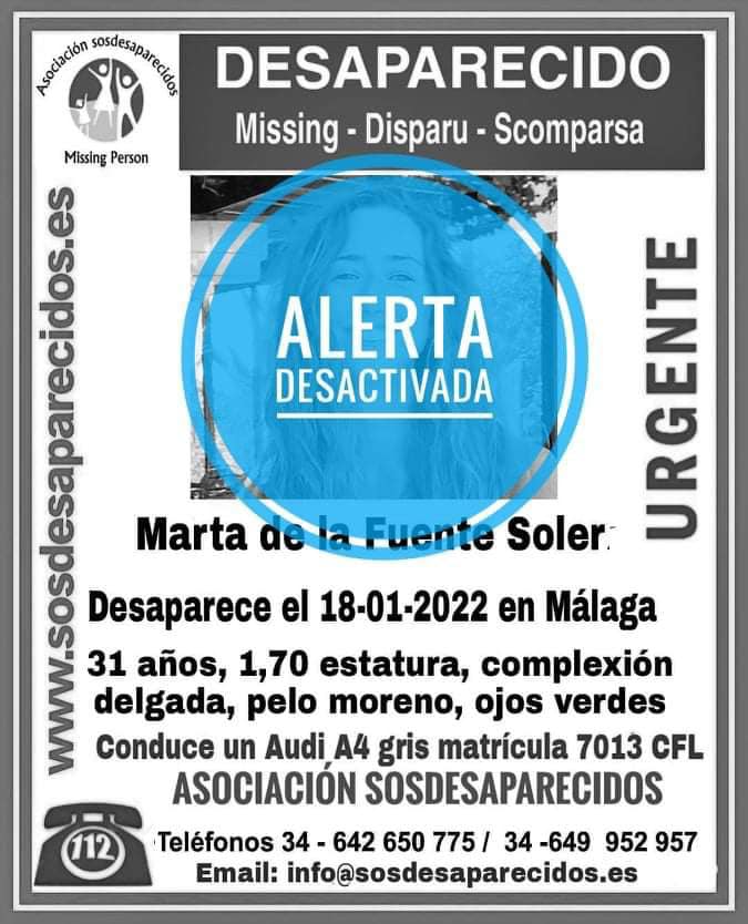 Localizan en Portugal a Marta de la Fuente, que había desaparecido en Málaga el pasado 18 de enero