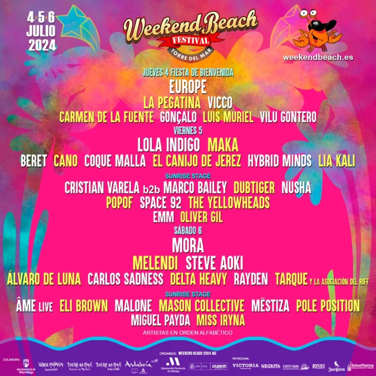 El Weekend Beach Festival de Torre del Mar anuncia los horarios de su espectacular cartel 2024