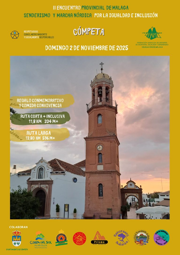 Cómpeta acoge el II Encuentro Provincial de Málaga de Senderismo y Marcha Nórdica por la Igualdad e Inclusión el domingo 2 de noviembre